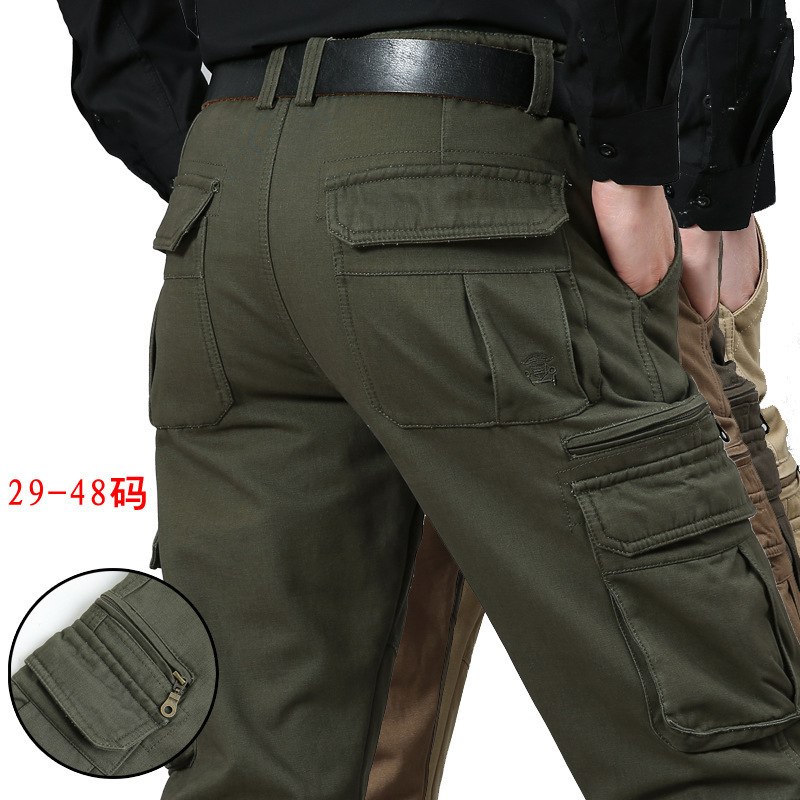 Cross-border factory supply cotton plus size men's overalls spring and autumn multi-pocket outdoor straight trousers 2158