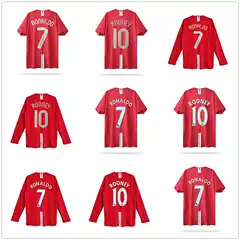 0708 Manchester United Retro Soccer Jersey Long Sleeve Home No.7 Ronaldo No.10 Rooney Red Devils Vintage Football Shirt Thai Version