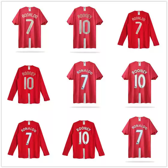 0708 Manchester United Retro Soccer Jersey Long Sleeve Home No.7 Ronaldo No.10 Rooney Red Devils Vintage Football Shirt Thai Version