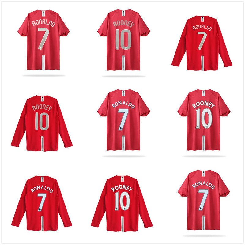 0708 Season Manchester United Football Jersey Long-Sleeved Home Number 7 Cristiano Ronaldo Number 10 Rooney Red Devils Retro Football Uniform Thai Version 0708 Season Manchester United Football Jersey Long-Sleeved Home Number 7 Cristiano Ronaldo Number 10 Rooney Red Devils Retro Football Uniform Thai Version