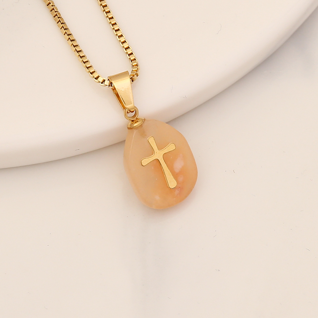 Retro Cross Stainless Steel Natural Stone Turquoise Pendant Necklace display picture 5