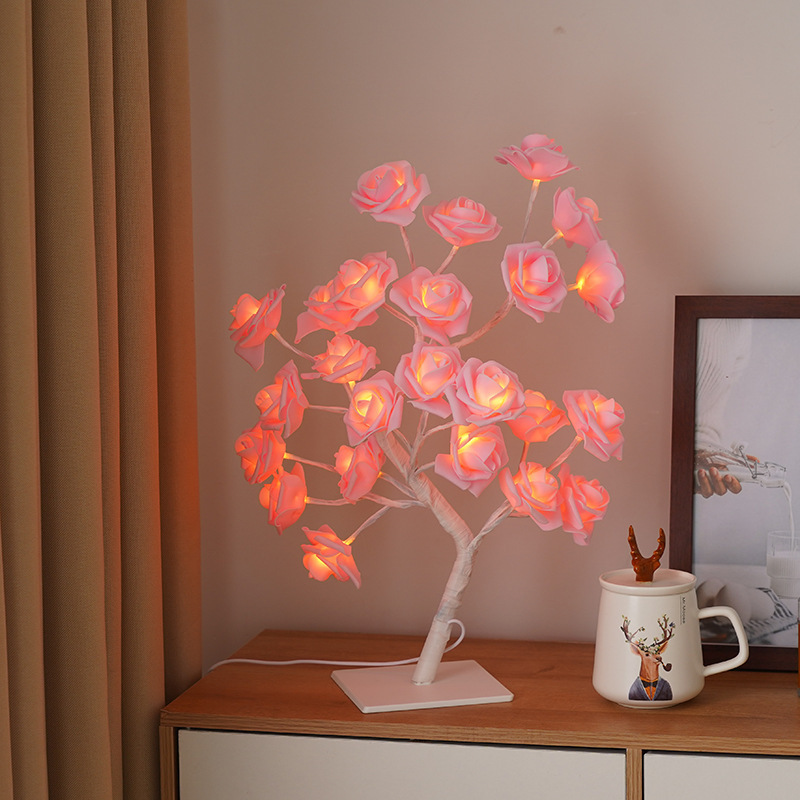LED simulación lámpara de árbol de rosas Día de San Valentín boda base desmontable cadena de lámparas decorativas lámparas coloridas