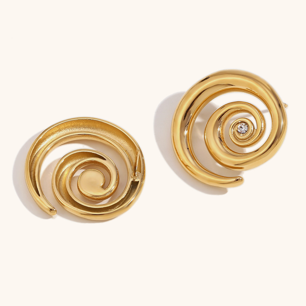 1 Pair Simple Style Commute Circle Lines Plating Stainless Steel Zircon 18K Gold Plated Ear Studs display picture 6