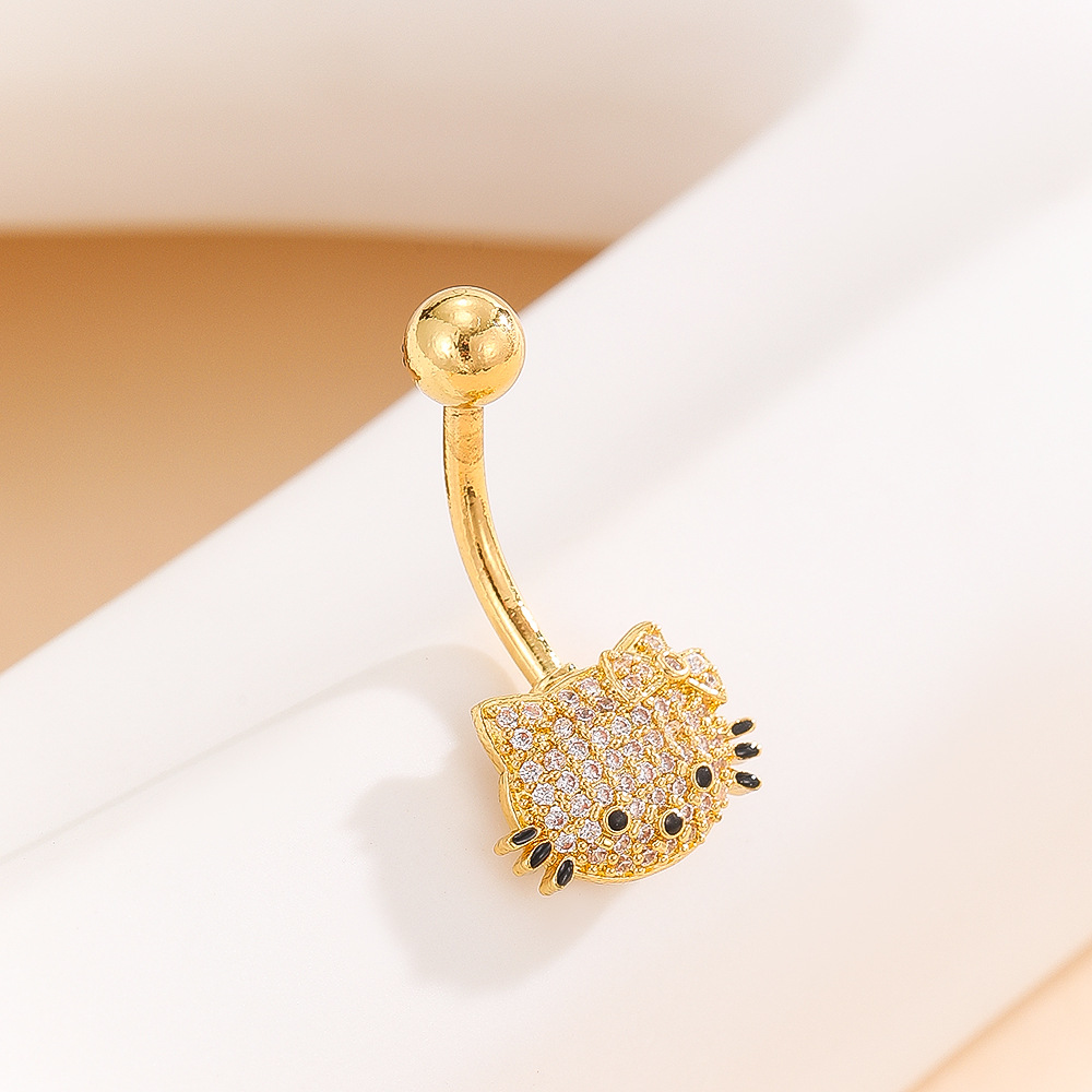 Hello Kitty Navel Button Belly Ring Cartoon Cute Girl Gold Copper Fashion Piercing Jewelry detail image 7