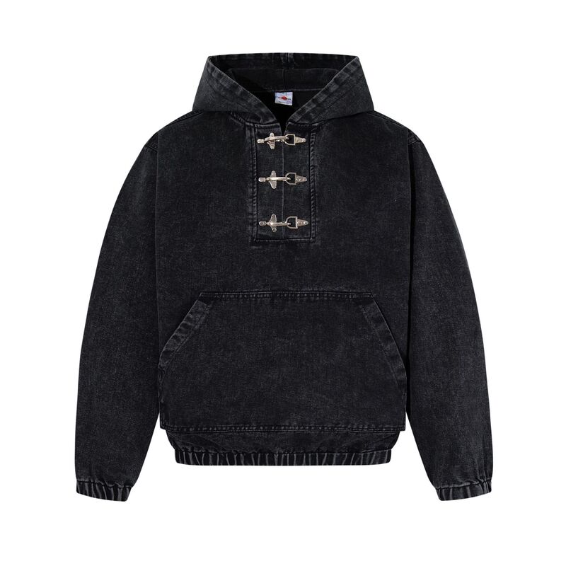 Zongchi Clothing American Retro Style Airplane Buckle Design Denim Hooded Unisex Versatile Spring and Autumn Loose Casual Sweatshirt