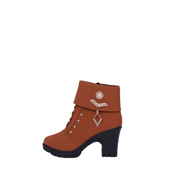 ShoeVault Europäische und amerikanische Plus-Size-Stiefel Herbst/Winter 2024: Neue hohe, klobige Absatz-Stiefel mit Reißverschluss, wasserdichte Plateausohle für Damen._voghion.com