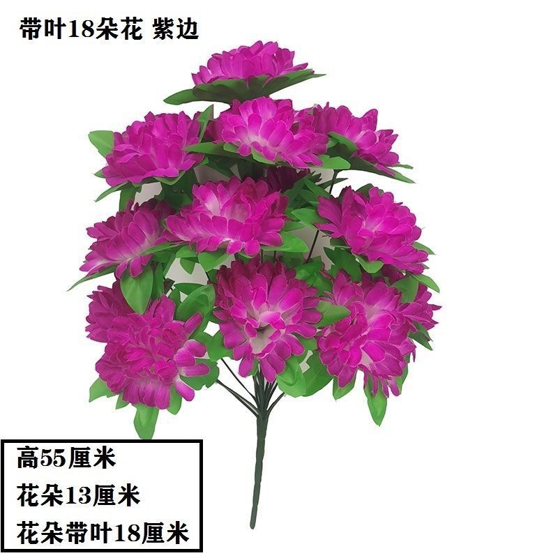 18-head chrysanthemum with leaves (purple edge) 1-1 branch (excluding flower pot) quality choice