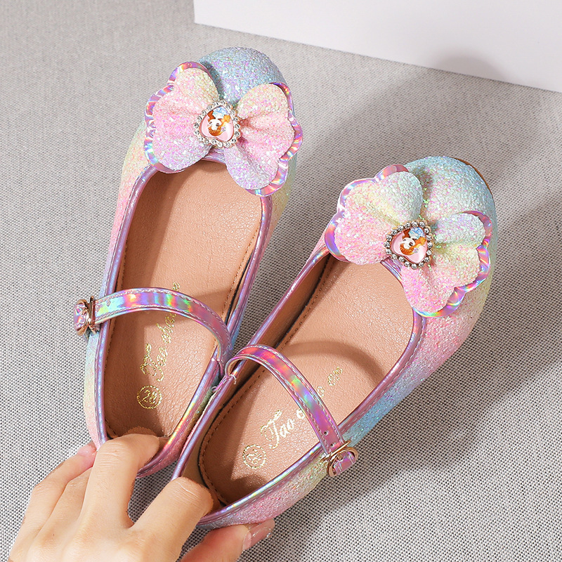Girls' rainbow princess shoes children's spring and autumn new bow all-match soft bottom high heels Internet celebrity new leather shoes Girls' rainbow princess shoes children's spring and autumn new bow all-match soft bottom high heels Internet celebrity new leather shoes