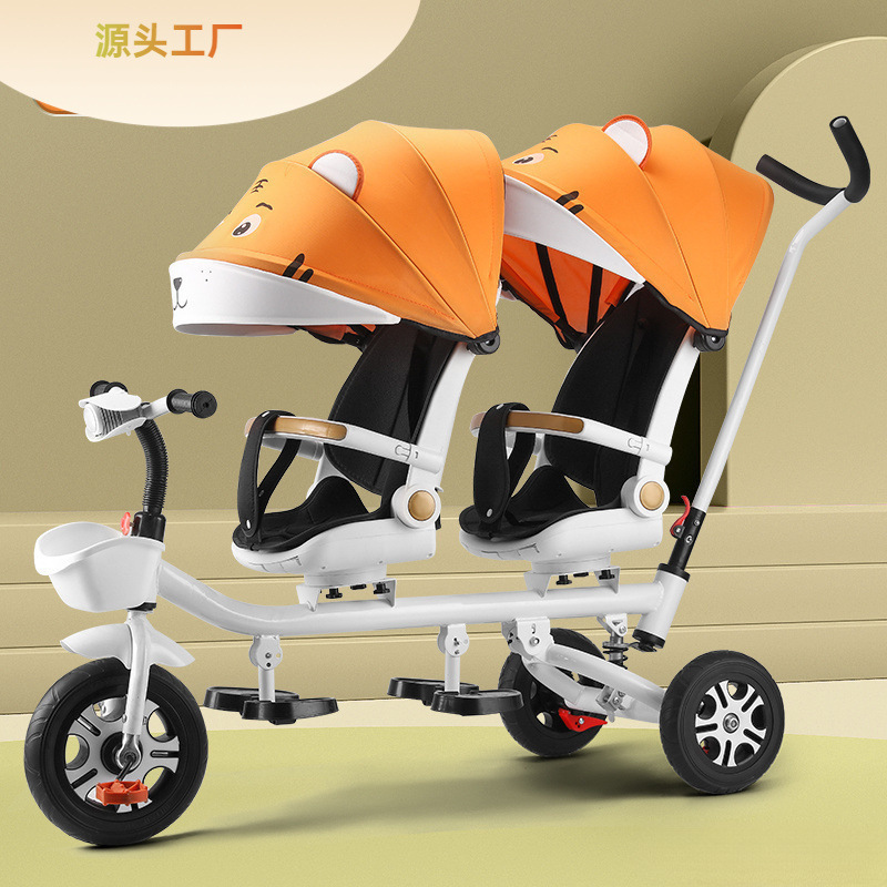 Children's Tricycle Double Baby Bicycle Twin Stroller Baby Lightweight Stroller Large Size 1-3-6 Years Old