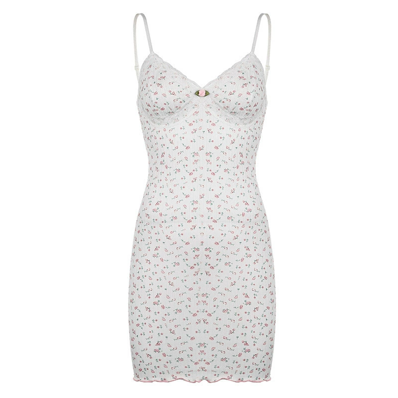 Кружевное Slip Dress в стиле Франции с цветочным принтом, облегающий силуэт с утягивающим эффектом, размеры S–XL
