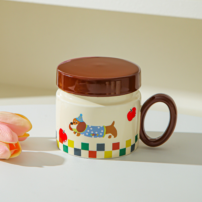 Taza de perro salchicha para chicas lindas tazas de agua caseras nuevas tazas de café de desayuno tazas de cerámica de café pareja