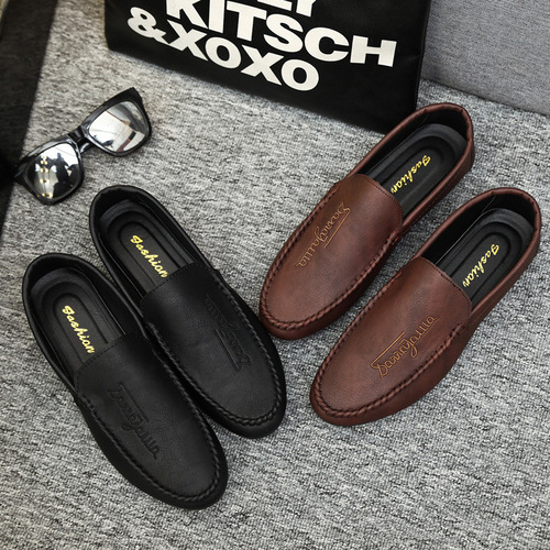 Spring new men's beanie shoes  driving casual leather shoes soft sole one-on-one men's trendy street style Internet celebrity shoes