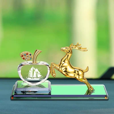 Safe journey deer net red car ornaments car decorations center console car aromatherapy car supplies perfume (Car ornaments) - golden-light-deer-on-both-sides-apple-smooth-sailing