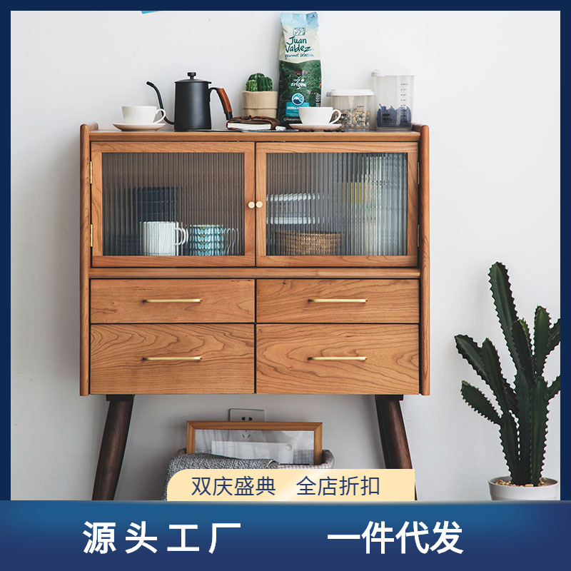 Living Room Storage Sideboard with Pull-Out Design | Nordic Solid Wood Cabinet | Simple Kitchen-Style Storage Unit & Cupboard