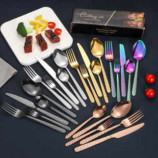 Amazon Stainless Steel Tableware Steak Knife and Fork Spoon Hemp Rope 20/24/30 suit Hotel Western Knife and Fork suit