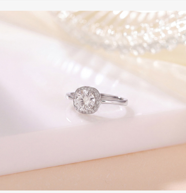 Nhẫn bạc S925 đính đá Moissanite hình vuông nhỏ phong cách tối giản thời trang — Một mảnh chi tiết 3