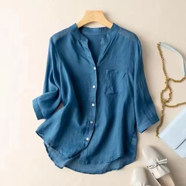 Elegant retro solid color summer thin shirt