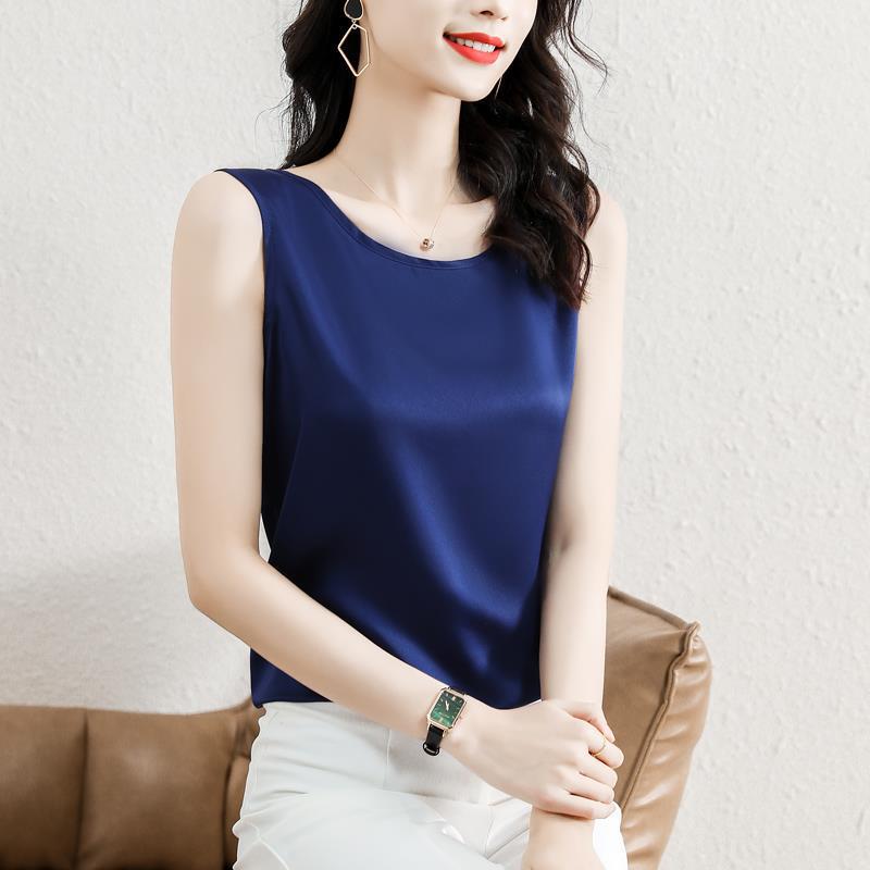 Acetic Acid Satin Camisole Women's Spring and Summer Outer Wear Base Sexy Round Neck Large Size Slimming Suit Inner Top
