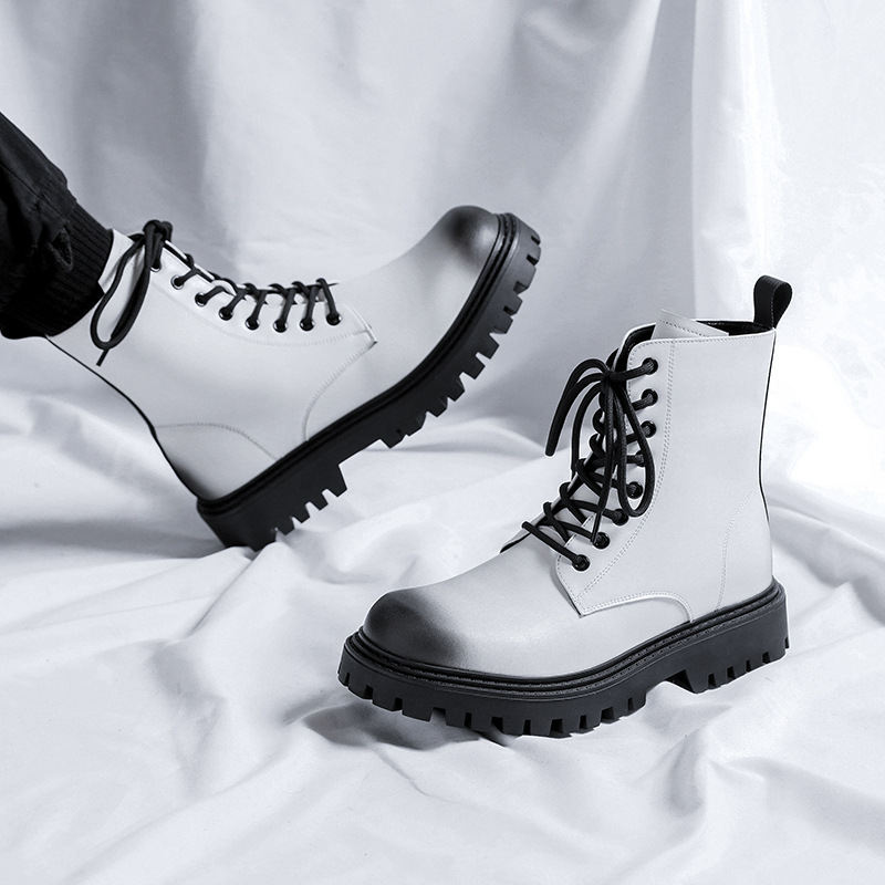 Men's British Style Leather Motorcycle Boots With Side Zip_voghion.com