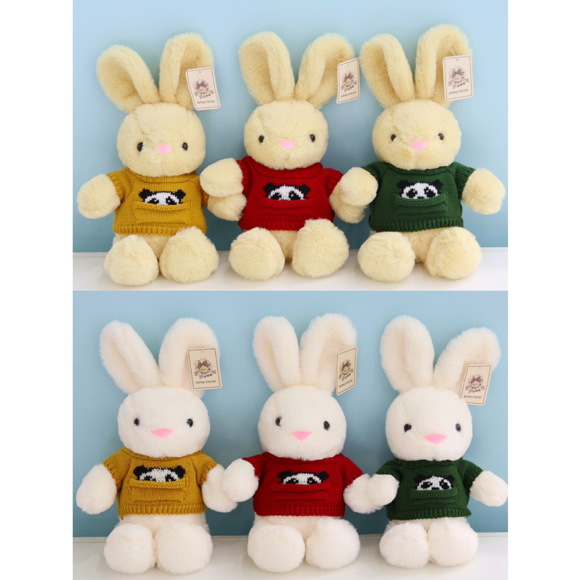 Conejo muñeca lindo conejo blanco juguetes de peluche con suéter conejo muñeca animal transfronterizo muñeca conejo agarrador