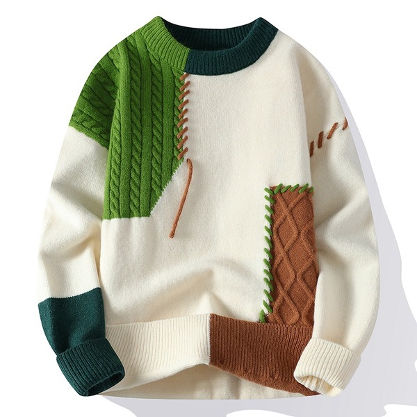 Japanese demi-season knitted sweater for leisure with a round collar