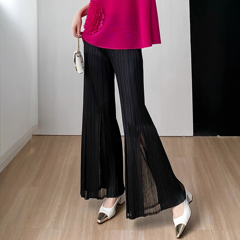 Miyake-Style Fashion Flared Pants High-Waisted Leg-Lengthening Wide-Leg Pants Simple Elegant Spliced Loose Versatile Pants for Women