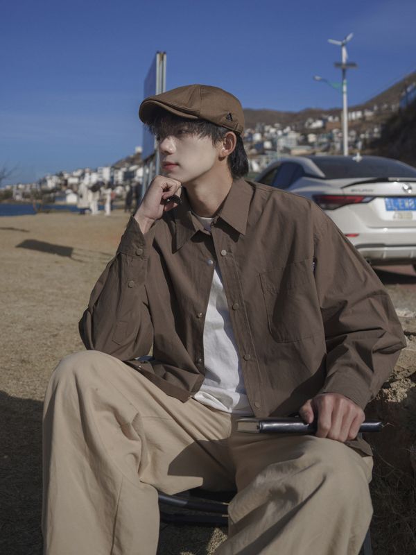 Japanese Vintage cityboy Brown Shirt Men's Autumn Tooling Long Sleeve Shirt American Style oversize Jacket