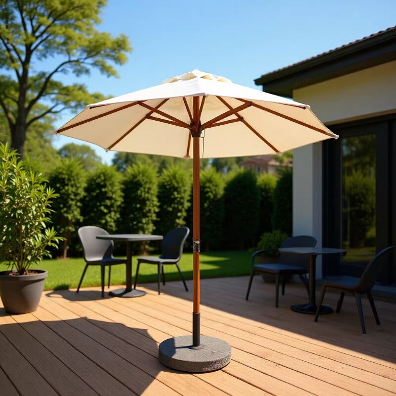 2.7m Wooden Parasol with Central Pole, Wooden Umbrella with Drawstring, Sunshade Umbrella, Leisure Umbrella, Advertising Umbrella, Outdoor Umbrella for Coffee Shops and Hotels 2.7m Wooden Parasol with Central Pole, Wooden Umbrella with Drawstring, Sunshade Umbrella, Leisure Umbrella, Advertising Umbrella, Outdoor Umbrella for Coffee Shops and Hotels