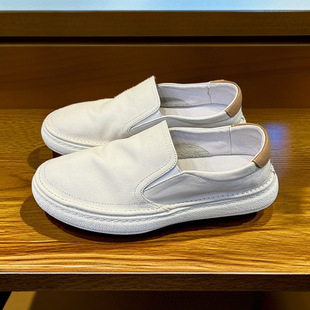 2025 Spring and Summer Men's Shoes Genuine Leather White Shoes Men's First-Layer Cowhide Loafers One-Leg Beanie Shoes Soft-Soled Leather Shoes for Men
