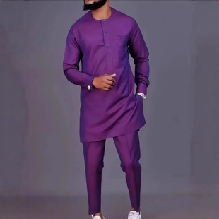 2024TEMU Hot New Foreign Trade Cross-border Hot Selling Men's African Men's suit Top and Pants 2-piece Set