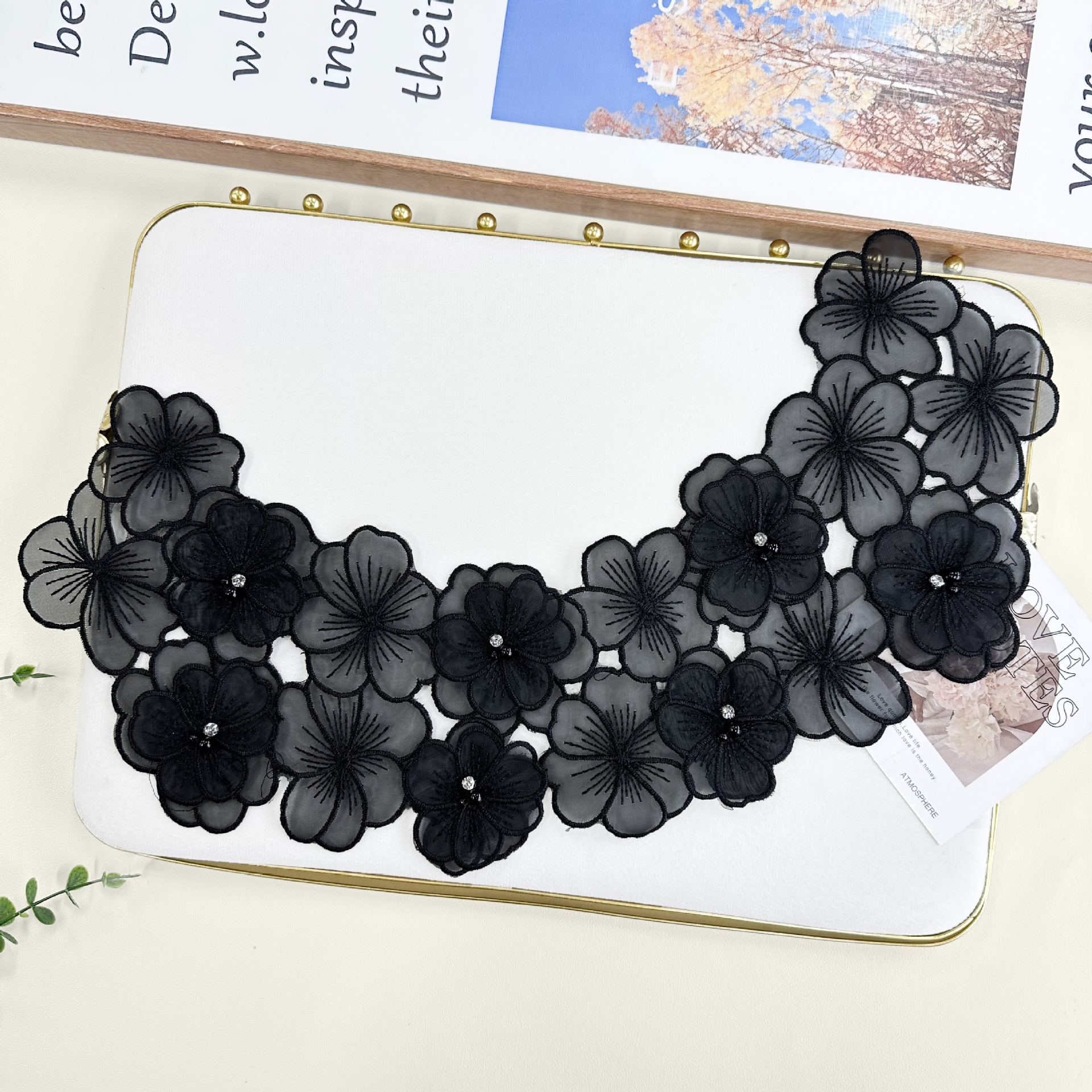 Flores bordadas negras de alta calidad collar de encaje soluble en agua flor decoración delantera de ropa DIY accesorios collar hecho a mano image 4