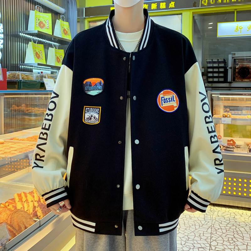 青少年休闲外套夹克男帅气拼接潮流棒球服初中高中学生春秋季卫衣