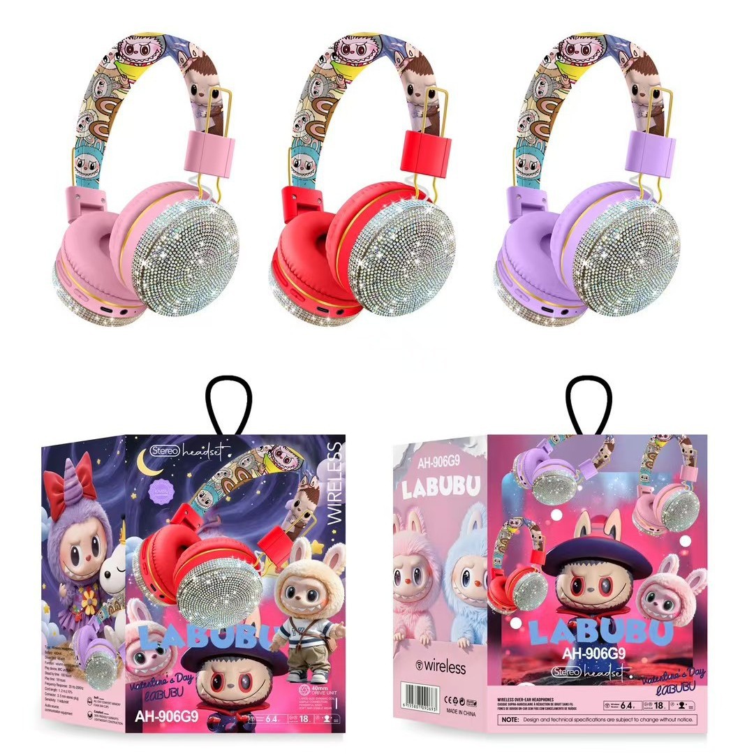 auriculares bluetooth con dibujos animados perforados auriculares de larga duración en espera plegables estéreo bajo pesado AH - 906G9 image 1