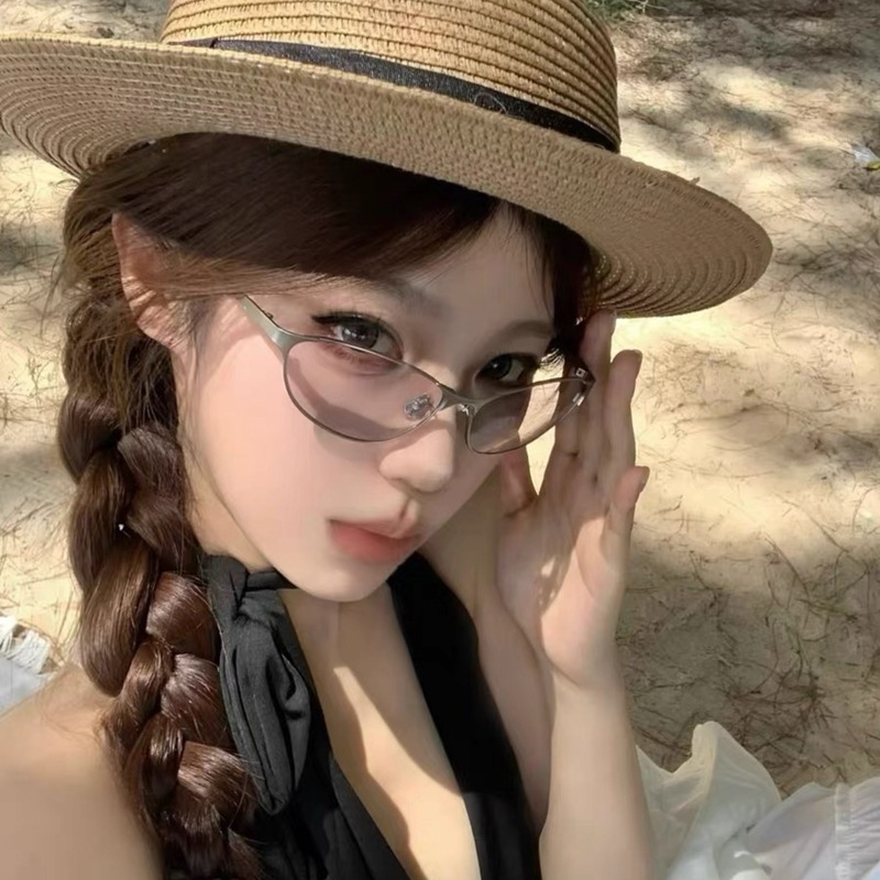 美式复古金属猫眼浅水银太阳眼镜女款户外度假防紫外线高级感墨镜|undefined