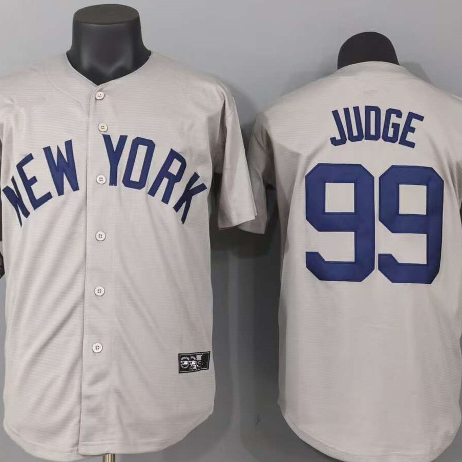 Yankees Baseball Uniform Yankees Short-Sleeved Jersey No. 99 Judge Cardigan Training Uniform T-Shirt Gray Jersey