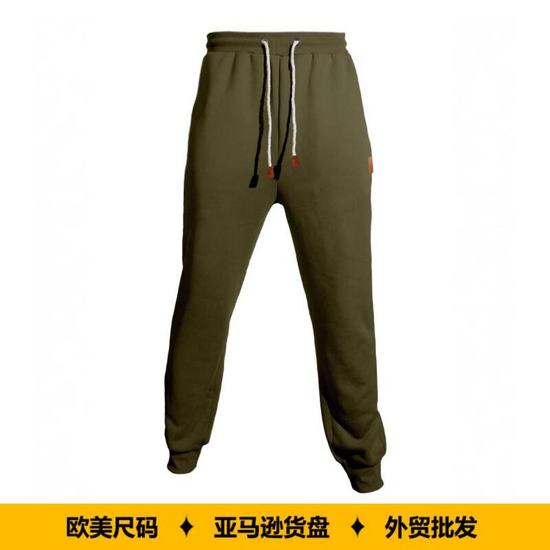 Cross-Border Amazon European and American Men's Spring and Autumn Workwear Drawstring Pants American-Style Leather Label Sports Casual Jogger Pants for Men