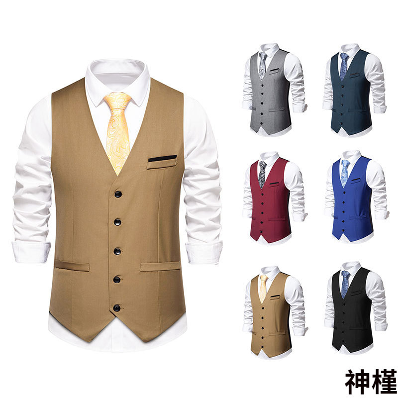 Amazon Cross-Border European Size Men's Suit Vest Men's Wedding Party V-Neck Single-Breasted Sleeveless Suit Vest