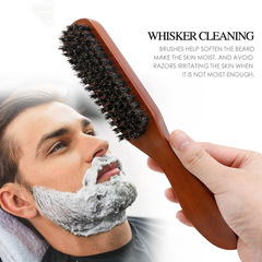 Cross-border beard brush for men with oily heads, solid wood long-handled beard brush, pig bristle cleaning brush, hairdressing comb and styling brush