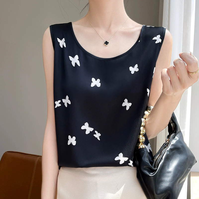 24 года новый шелковистый атласный круглый воротник камзол жилет женский цветочный принт