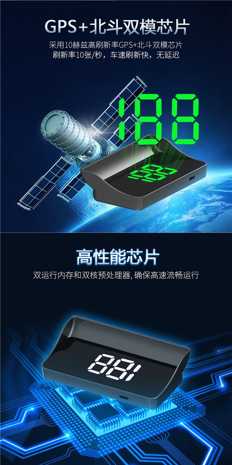 Car Hud Head-Up Display, Car Gps Speedometer, Speed Meter, Universal Speed Projector for Trucks and Vans