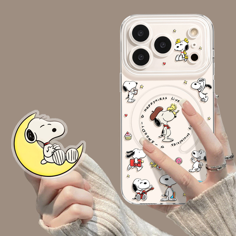 Snoopy compatible 18 Pro Max transparent magnetic phone case for iPhone 17 with stand, 16 cartoon, 15/14 set Snoopy compatible 18 Pro Max transparent magnetic phone case for iPhone 17 with stand, 16 cartoon, 15/14 set