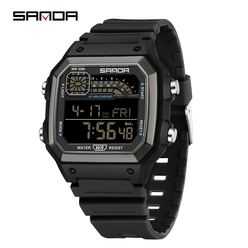 SANDA SANDA reloj electrónico nocturna deportivo impermeable hombre cuadrado nocturna clásica cronógrafo reloj de estudiantes 6196