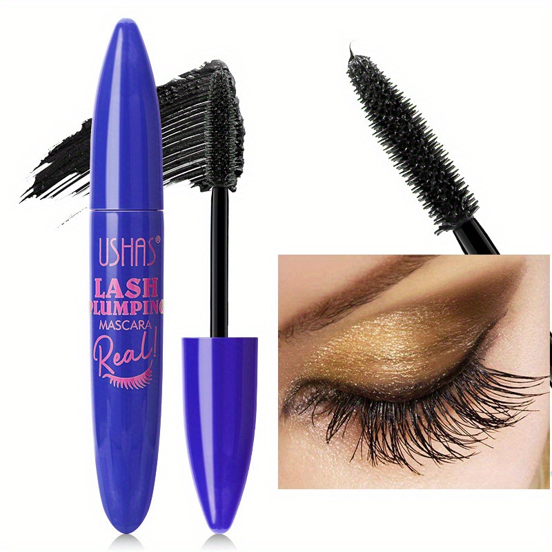 Mascara neutra de maquillaje explosivo transfronterizo USHAS grueso y largo rizado 4D impermeable fibra líquida mascara