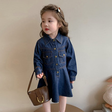 女童连衣裙春秋季2025新款韩版女宝宝牛仔裙子儿童洋气公主裙秋装