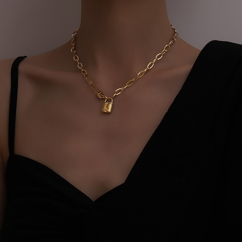 Hip-Hop Lock Stainless Steel Plating Pendant Necklace