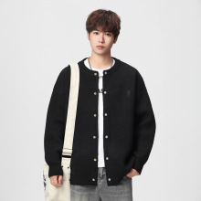 2025春秋季新款复古圆领纯色男女同款百搭毛衣外套休闲针织开衫男