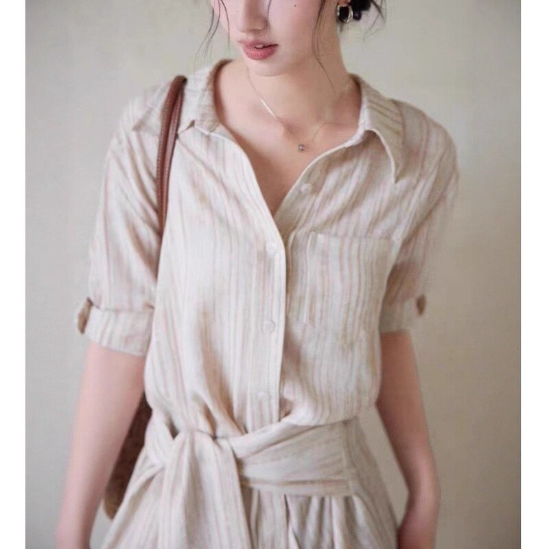 Eryang Design Songzhi Lazy Linen Smudged Strap Design Shirt Women's Autumn Loose Casual Top