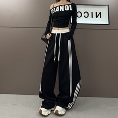 2025秋季新款休闲运动裤拼接织带弯刀裤拽步舞宽松卫裤女