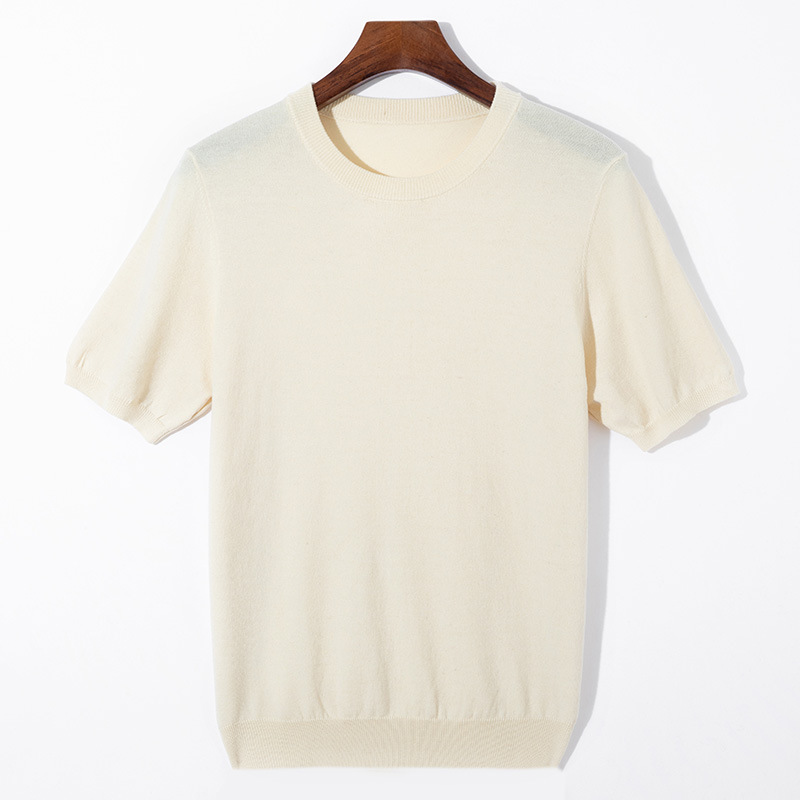 男性夏の純色ウールニット半袖上着ビジネスカジュアルtシャツクロスボーダー