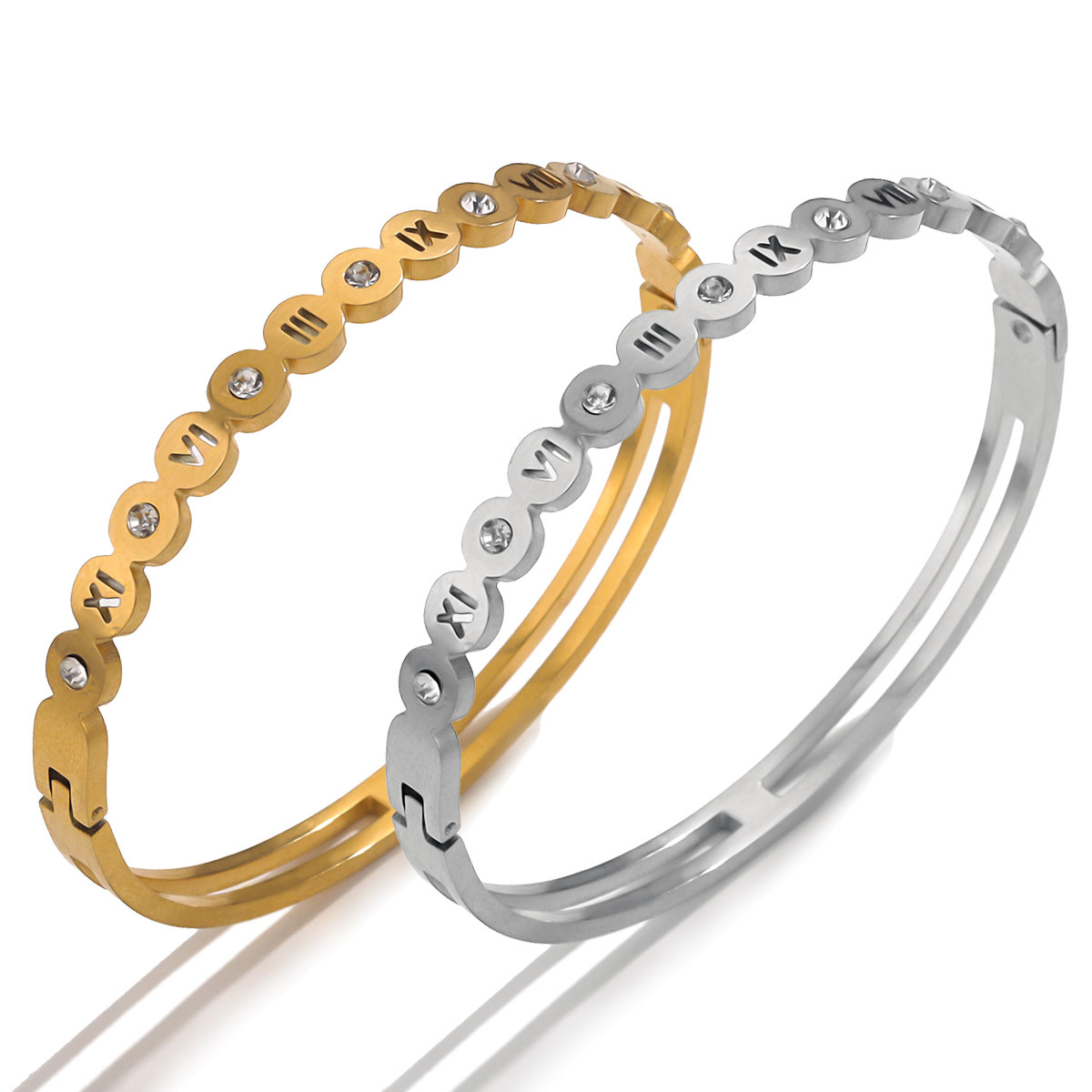 Diamante de acero inoxidable romano pulsera digital hueco diamante hebilla de las mujeres pulsera de acero inoxidable al por mayor